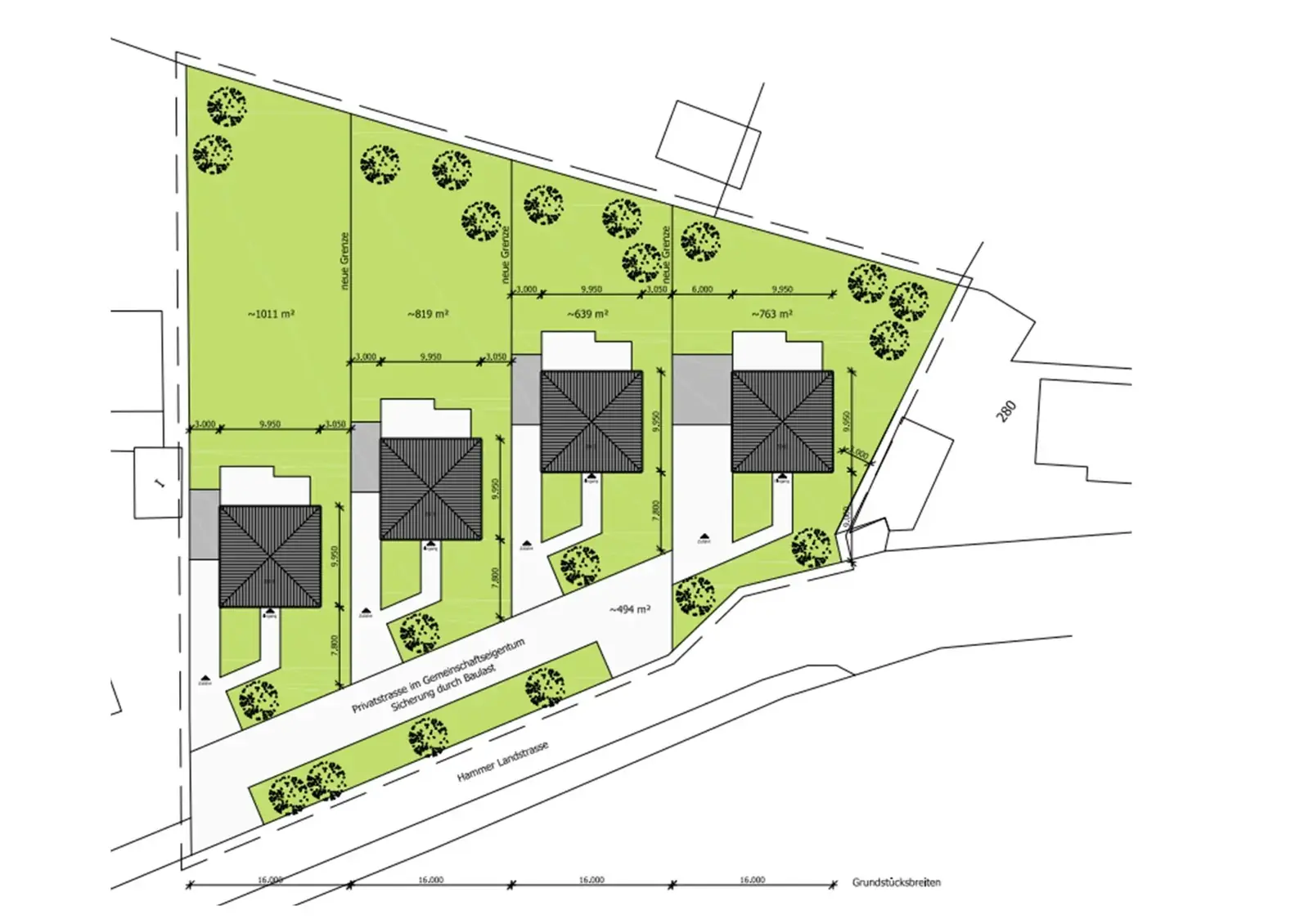 Lageplan der Stadtvillen im Projekt Borgeler Linde