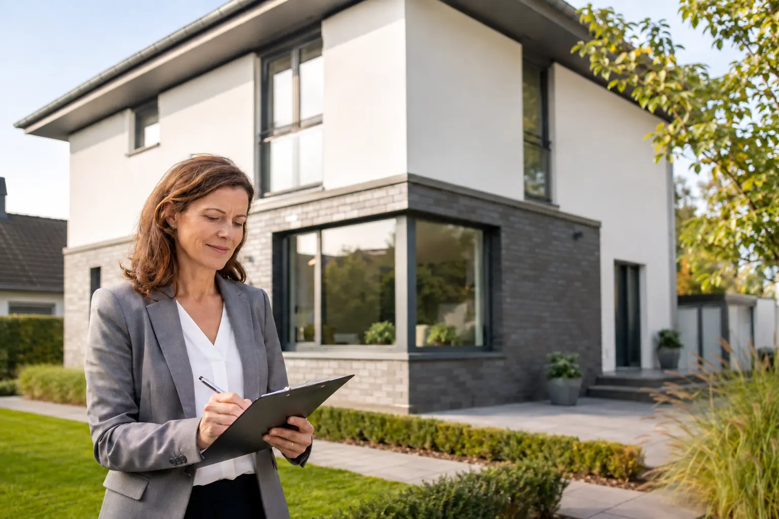 Qualifizierte Immobiliengutachterin bei einer Vor-Ort-Bewertung